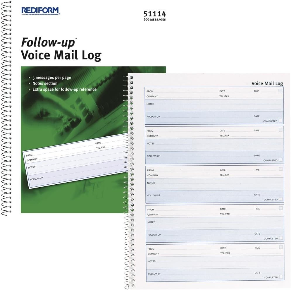 Compact Follow-Up Voice Mail Log, 5 Messages, Perfect for Busy Professionals