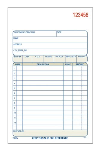 ABFDC470510 Sales Order Book, 2-Part, Carbonless, 4-3/16″ x 7-3/16″, 50 ST/BK, 1