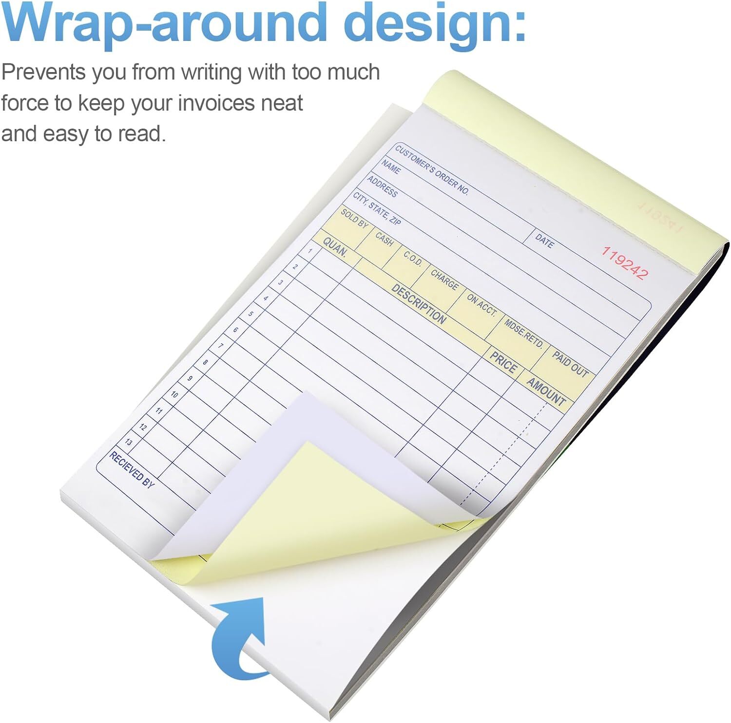 4 Pack Receipt Book, 4.17Inx7.2In Receipt Book with Carbon Copies, 2-Part Carbon