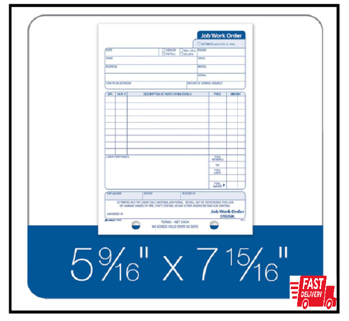 Adams Job Work Order Book, 3-Part Carbonless, 33 Sets, White 5-9/16″ X 8-7/16″