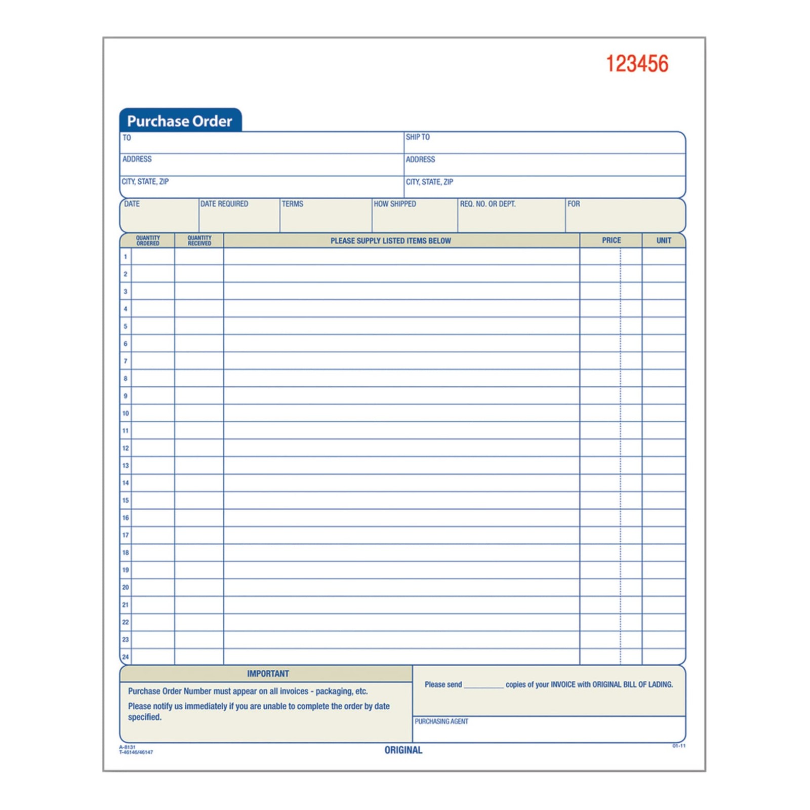 Purchase Order Book 2-Part Carbonless 50 Sets 8-3/8×10-11/16 DC8131