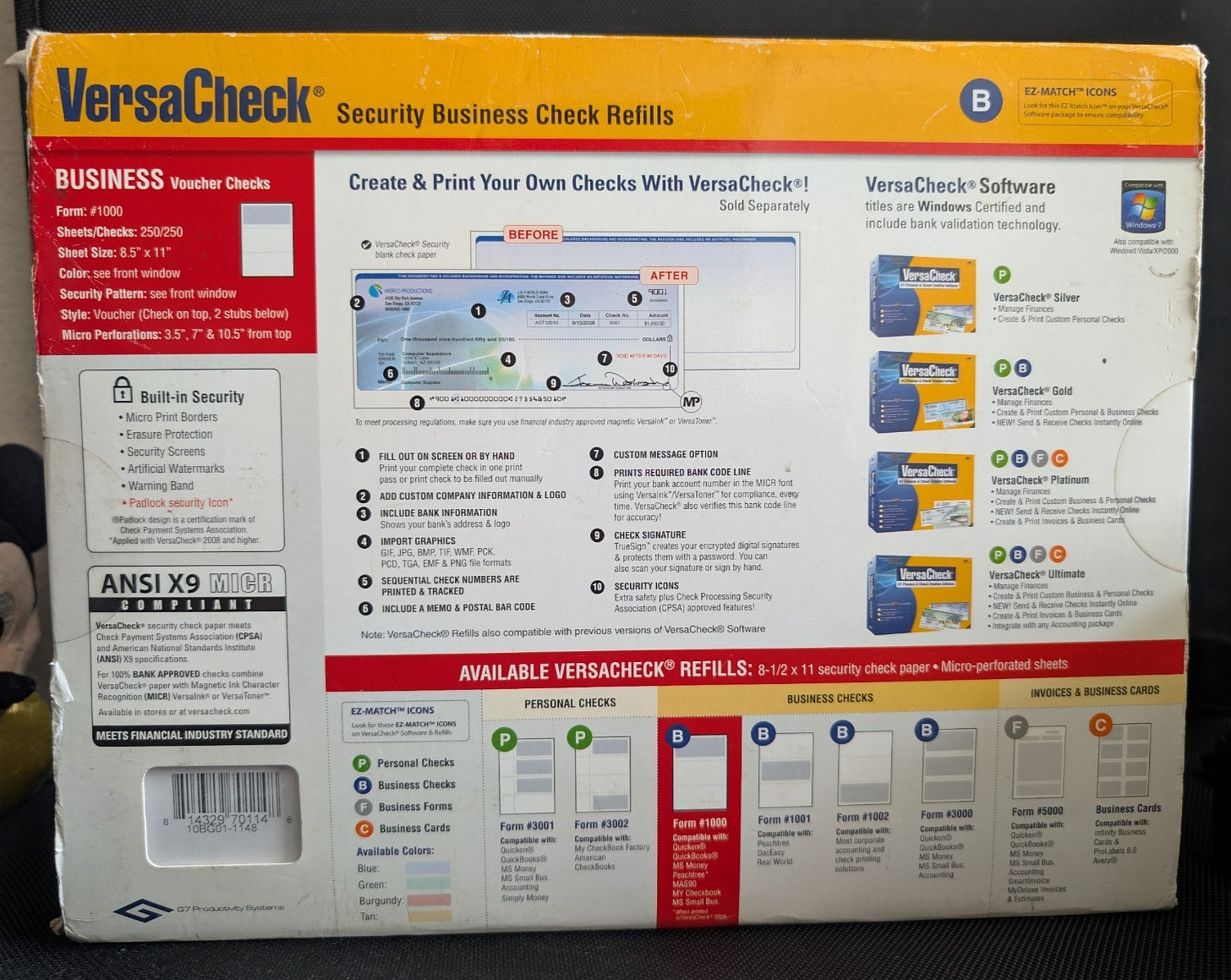 VersaCheck Security Business Check Refills: Form #1000, Sheets 250, Checks 250