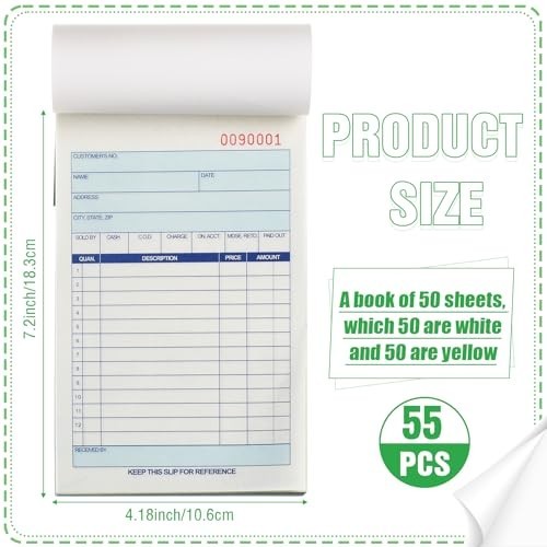 Carbonless Sales Order Books – 55 Pads, 2-Part Receipt Forms, Invoice Copies, 50