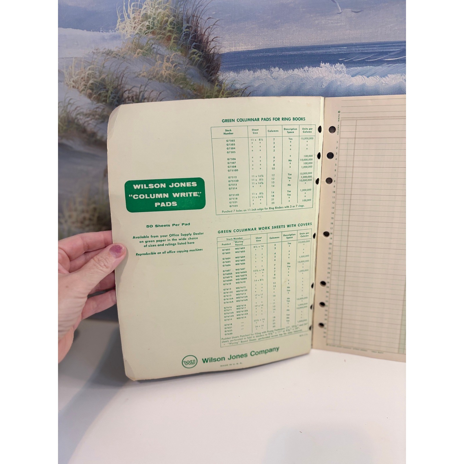 Vintage Wilson Jones Column Write G 7504 4 Column Ledger Pad 11×8.5 Green 1968