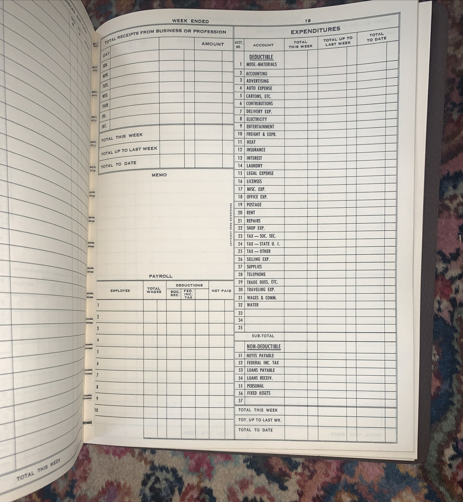 Vintage Dome Simplified Weekly Bookkeeping Record No 600 Unused Ledger