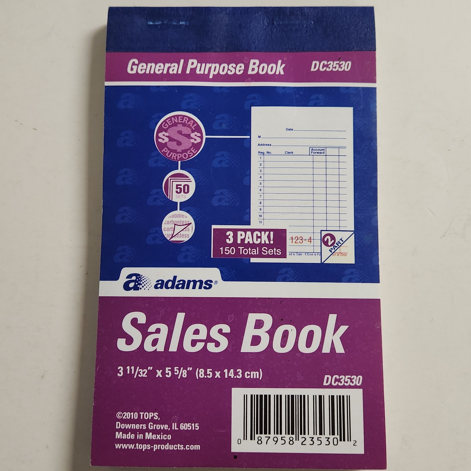 Adams Sales Book Receipt Invoice 3 Pack OB New DC3530 2010 Business Supply E57