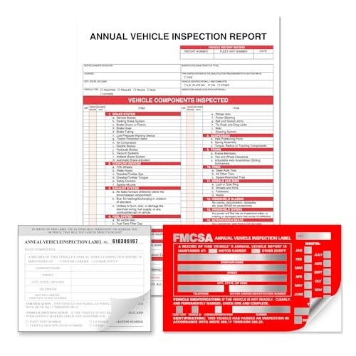 Annual Vehicle Inspection Report Forms Aluminum Labels Red DOT 25 Pack
