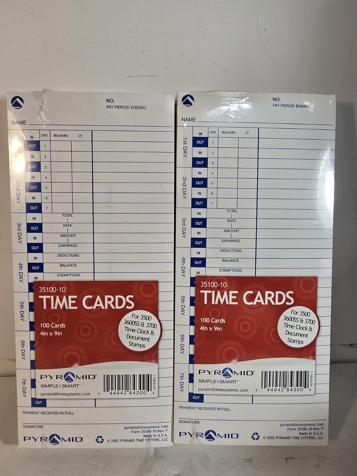 Lot Of 2 Brand New Pyramid Time Systems Pyramid Time Cards for 3500 3600SS 3700