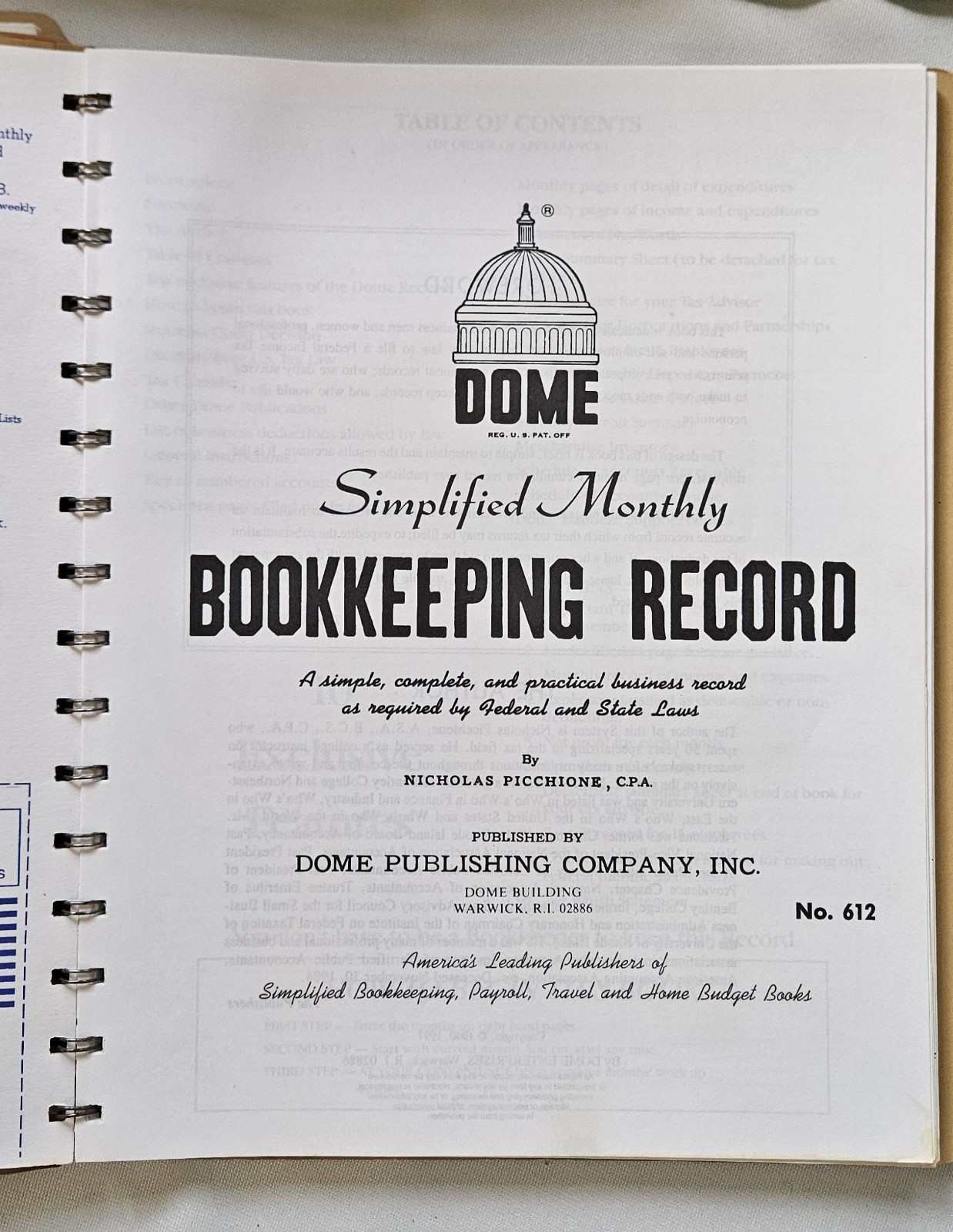 DOME Simplified Monthly Bookkeeping Record # 612 Vintage Business Tax Organizer