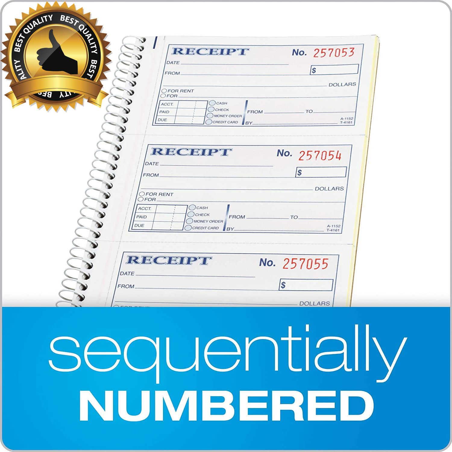 Money and Rent Receipt Book, 2-Part Carbonless, 5-1/4″ X 11″, Spiral Bound, 200