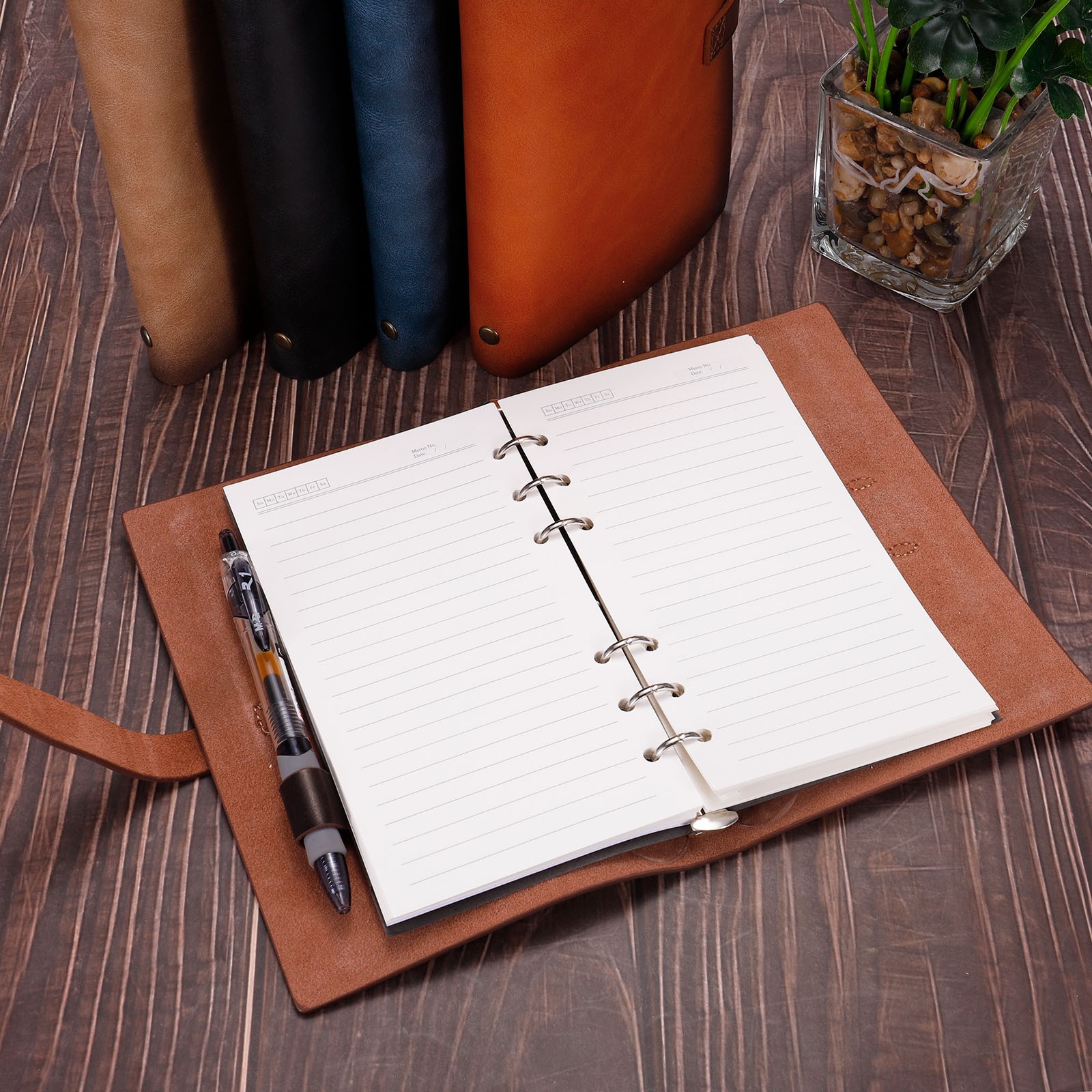 A6 PU Leather Binder Journal Refillable Planner Organizer w Buckle Red