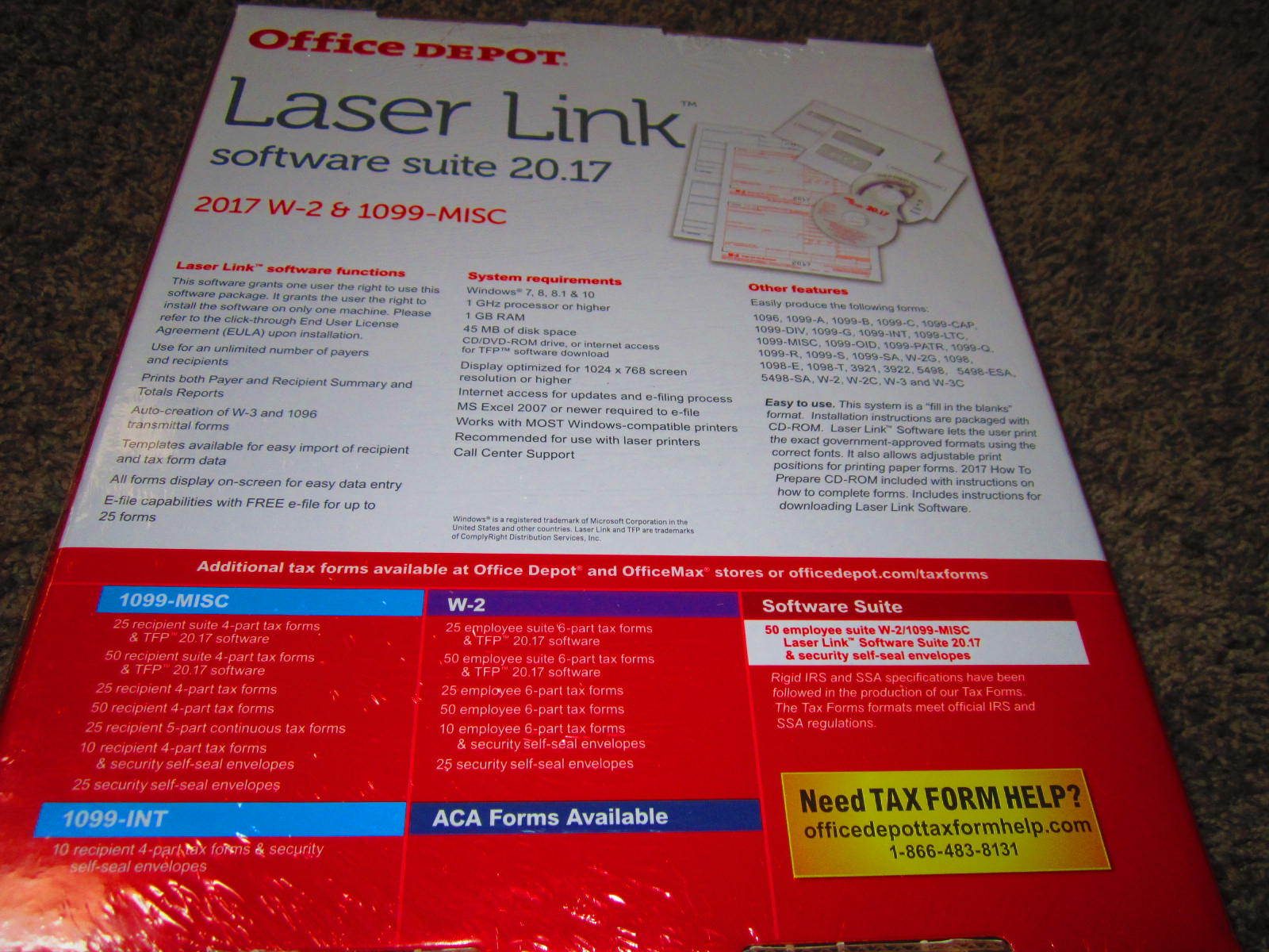 Office Depot Laser Link Software Suite W-2 and 1099-Misc 50 Employees 2017