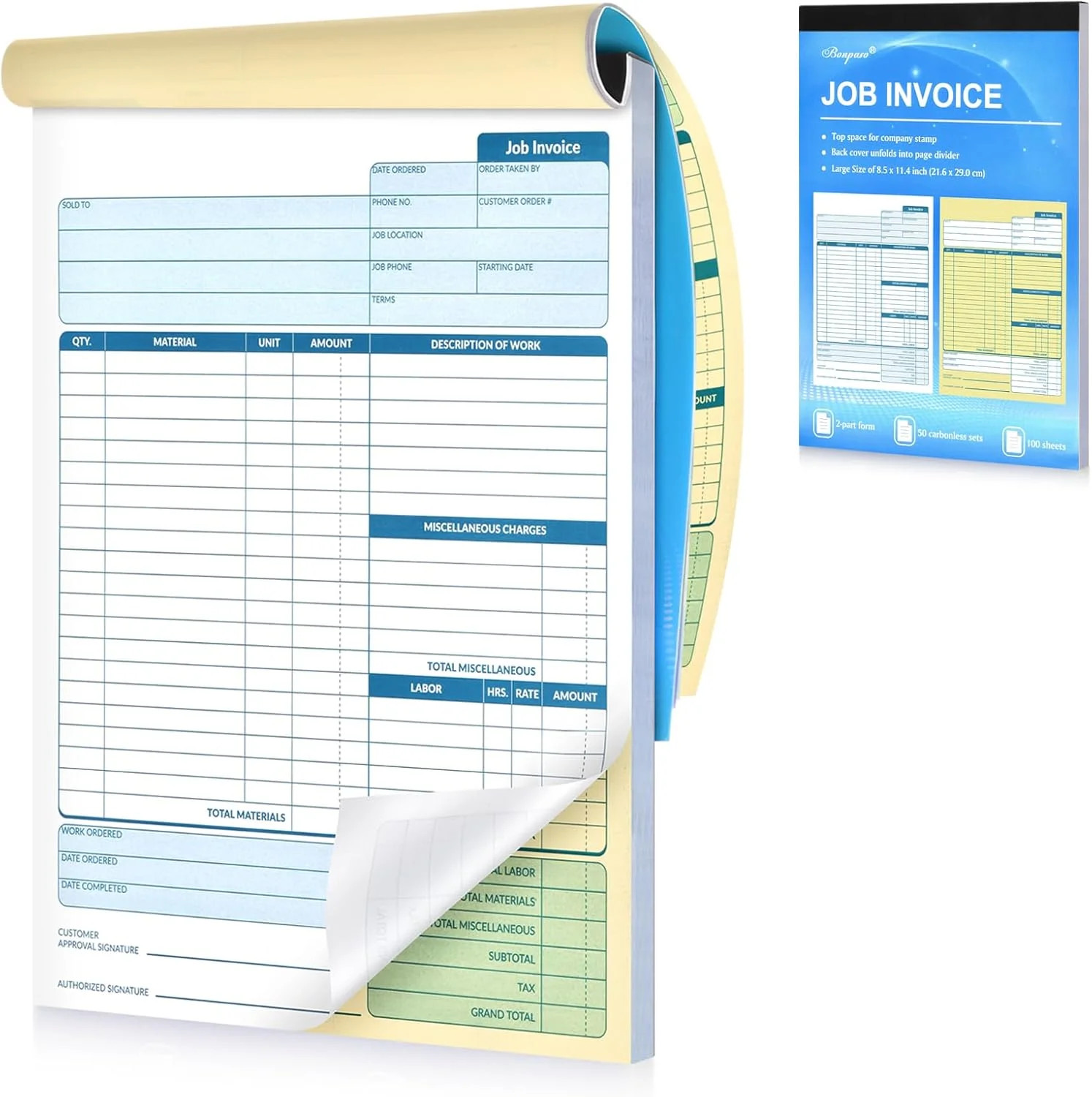Large Job Work Order Forms, Job Invoice Forms/Receipt Book with Carbonless Co…
