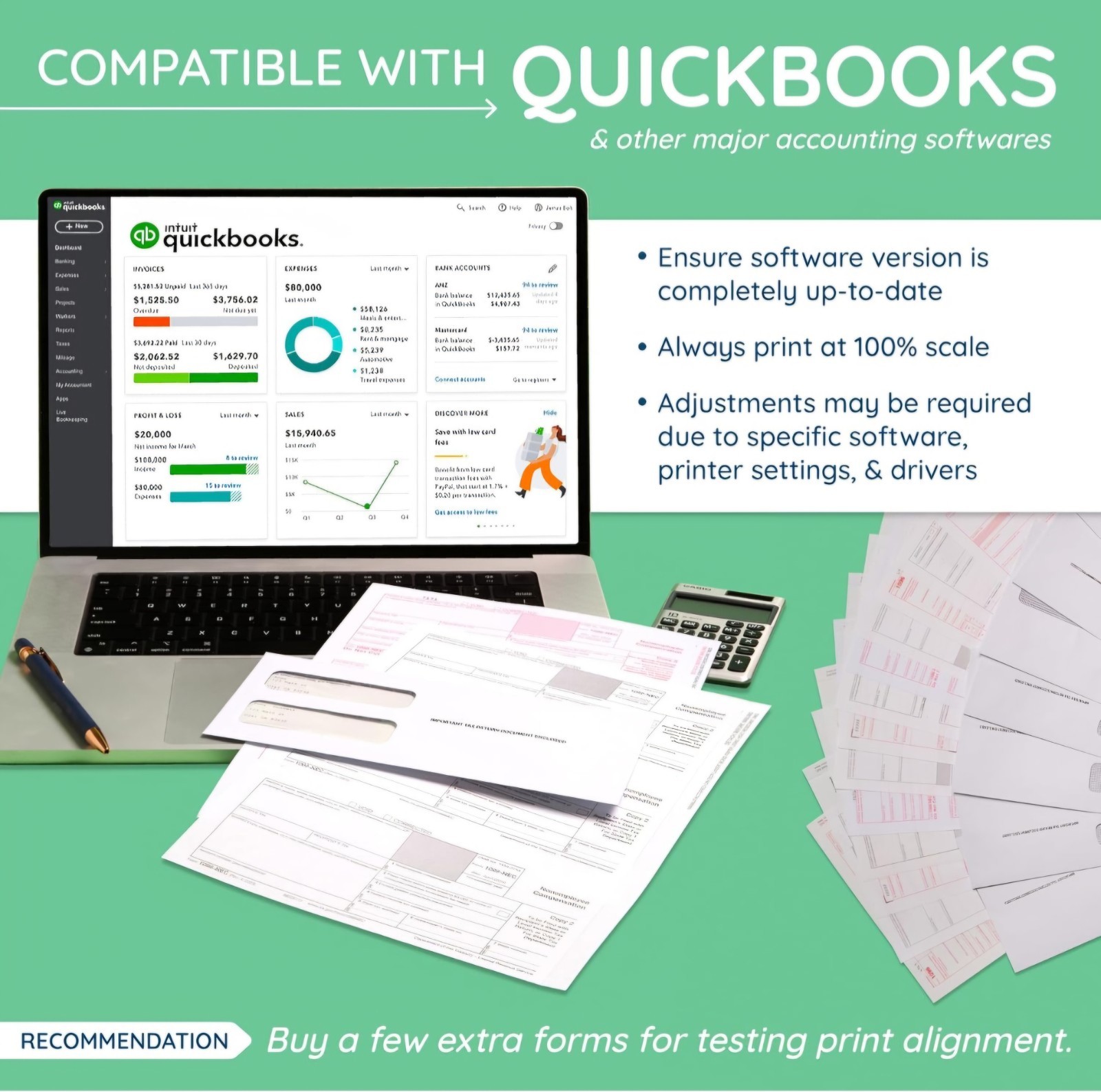 Blank 2025 W2 4 Up Horizontal Tax Forms, 100 Employee Forms, Designed for QuickB