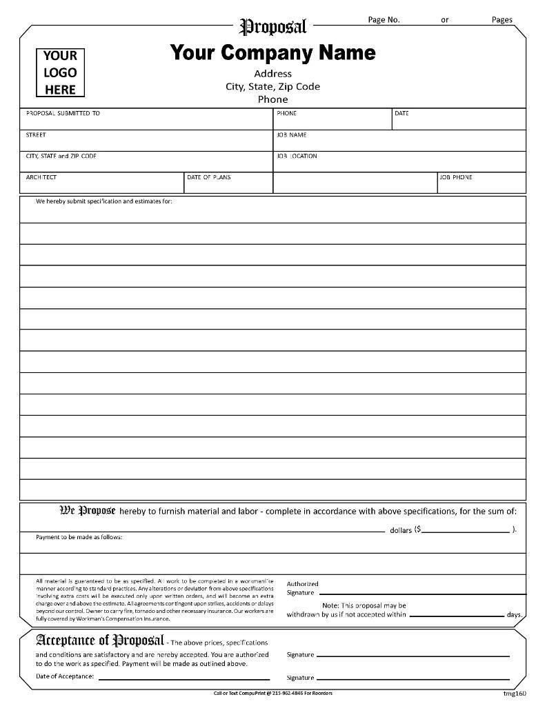 Business Contractor Proposal Form / 8.5 x 11 / 2 or 3 Part / TMG160