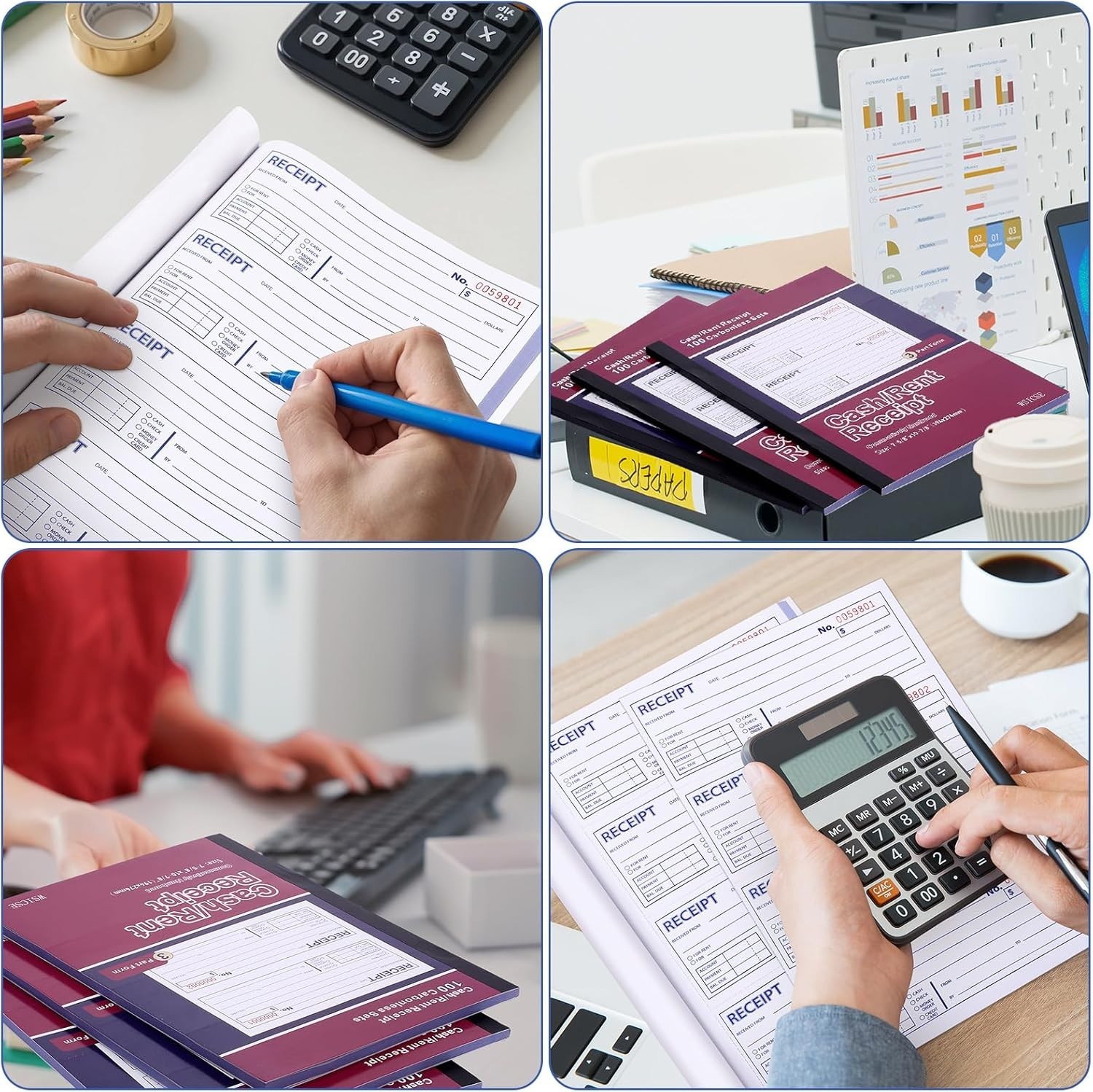 6 Pack Carbonless Receipt Books – 3-Part White, Yellow, Pink for Easy Tracking