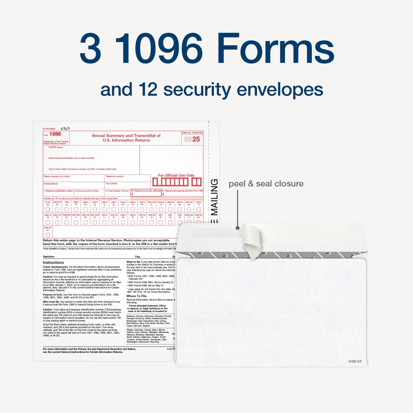 1099 MISC Tax Forms 2025, 4-Part Kit for 12 Recipients, Envelopes Included, eFil