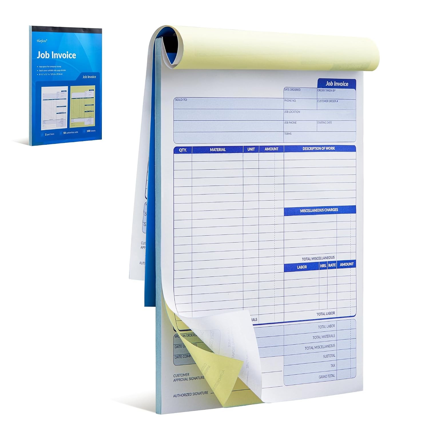 2-Part Carbonless Contractor Work Order Forms Invoice Book 8.5″ x 11.4″ Size