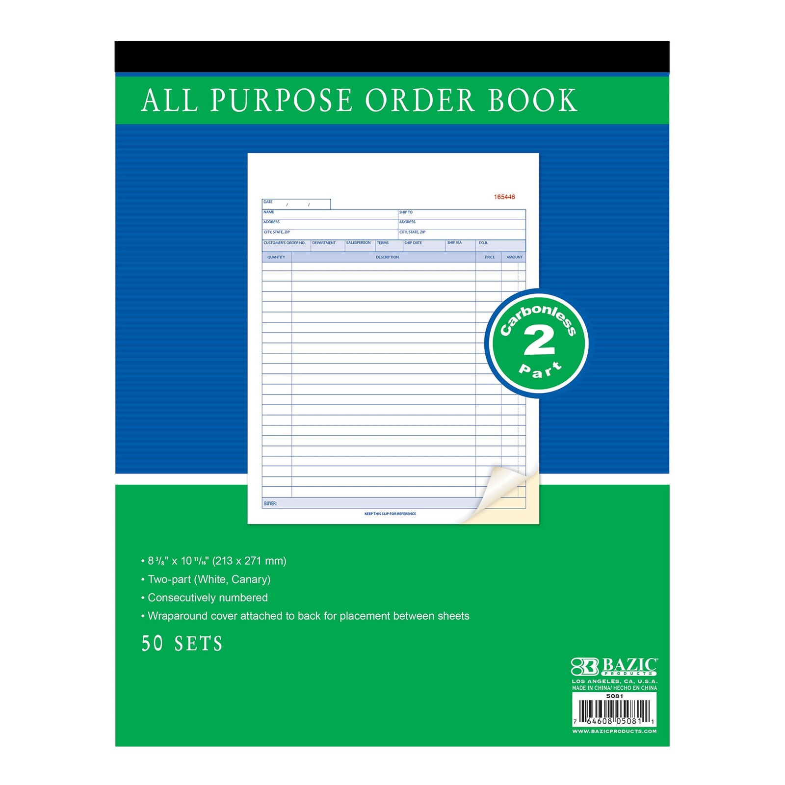 All Purpose Order Book, 50 Sets 8 3/8″ x 10 11/16″ 2Part Carbonless, White & …