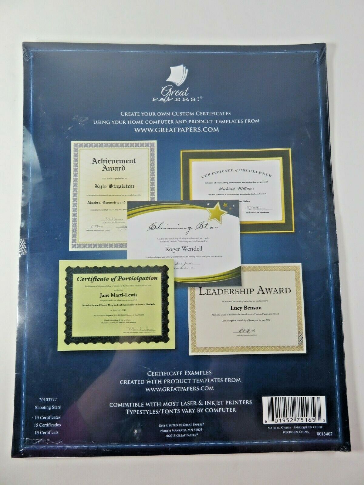 Great Papers! Gold Star Foil Certificates 8.5 X 11 Navy Blue 2 Packs of15 Sports