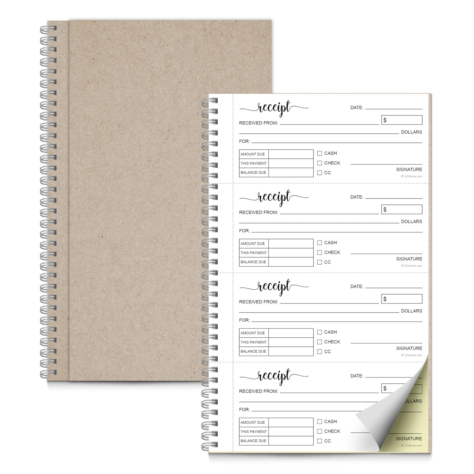 Receipt Book, 11×6 2-Part Carbonless Spiral Bound, Made in USA, 4 Receipts pe…