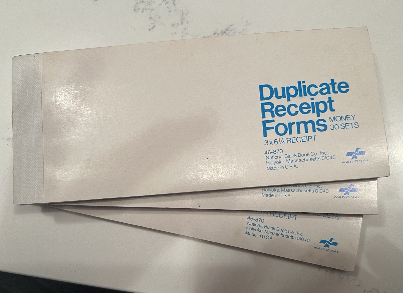 3 VTG Books of 30 Sets of Duplicate Receipt Forms Using Carbon Copy 3” x 6 1/4”