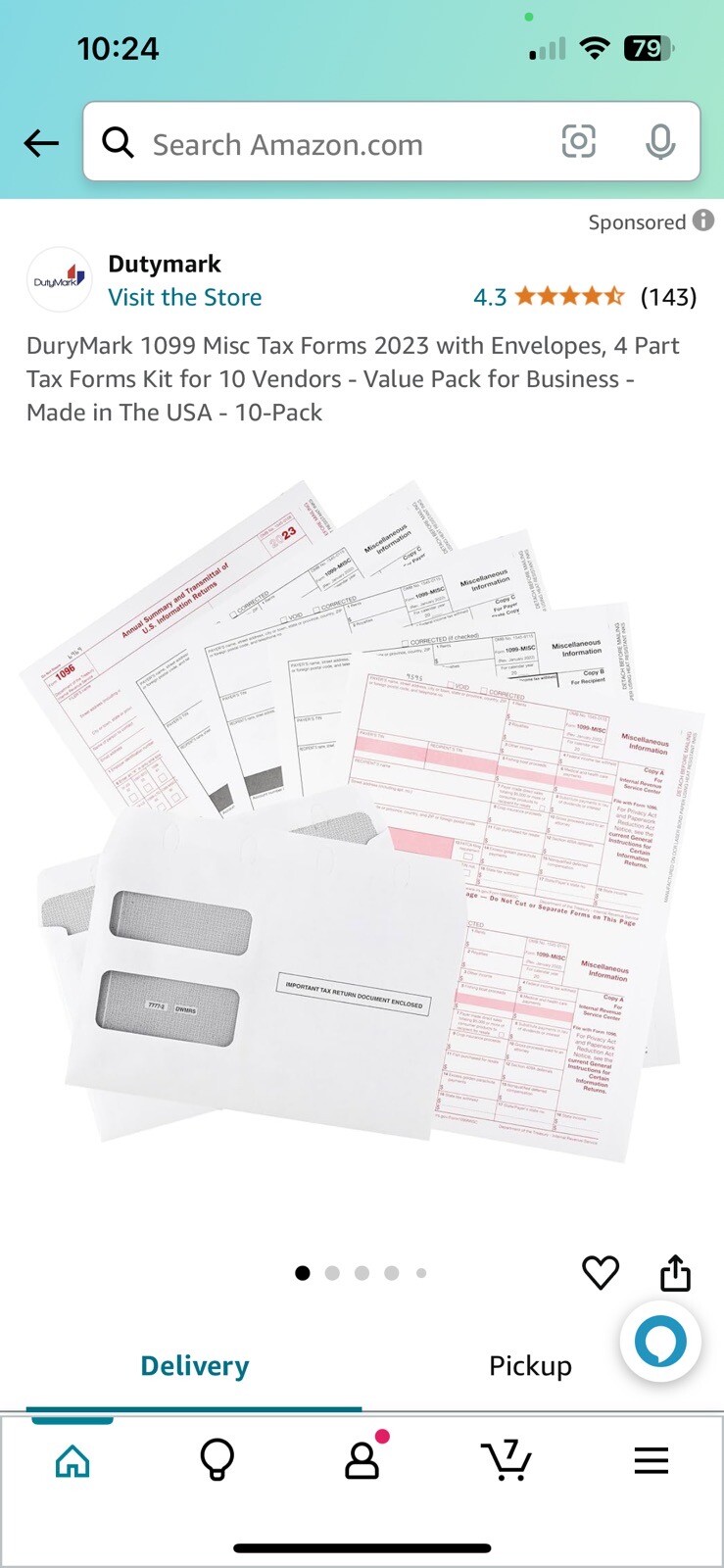 DuryMark 1099 Misc Tax Forms 2023 with Envelopes, 4 Part Tax Forms Kit for 10…