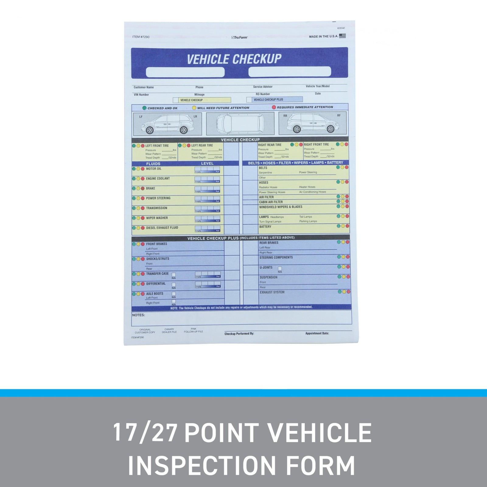 SSWBasics 17/27 Point Vehicle Inspection Form – 8 1/2?H x 11?W 8 1/2ʺH x 11ʺW
