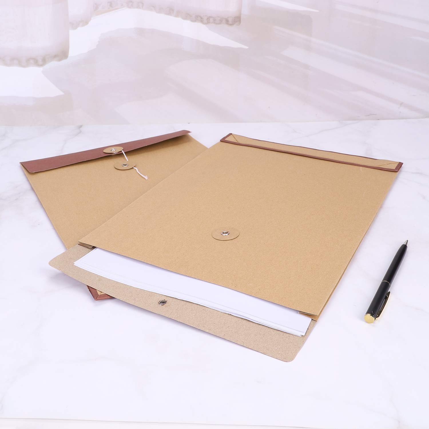10 PCS A4 Kraft Paper File Folders Envelopes with String and Button Yellow