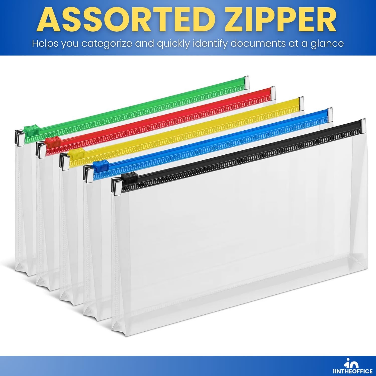 1InTheOffice Plastic Filing Envelopes with Zipper Closure, Moisture Clear