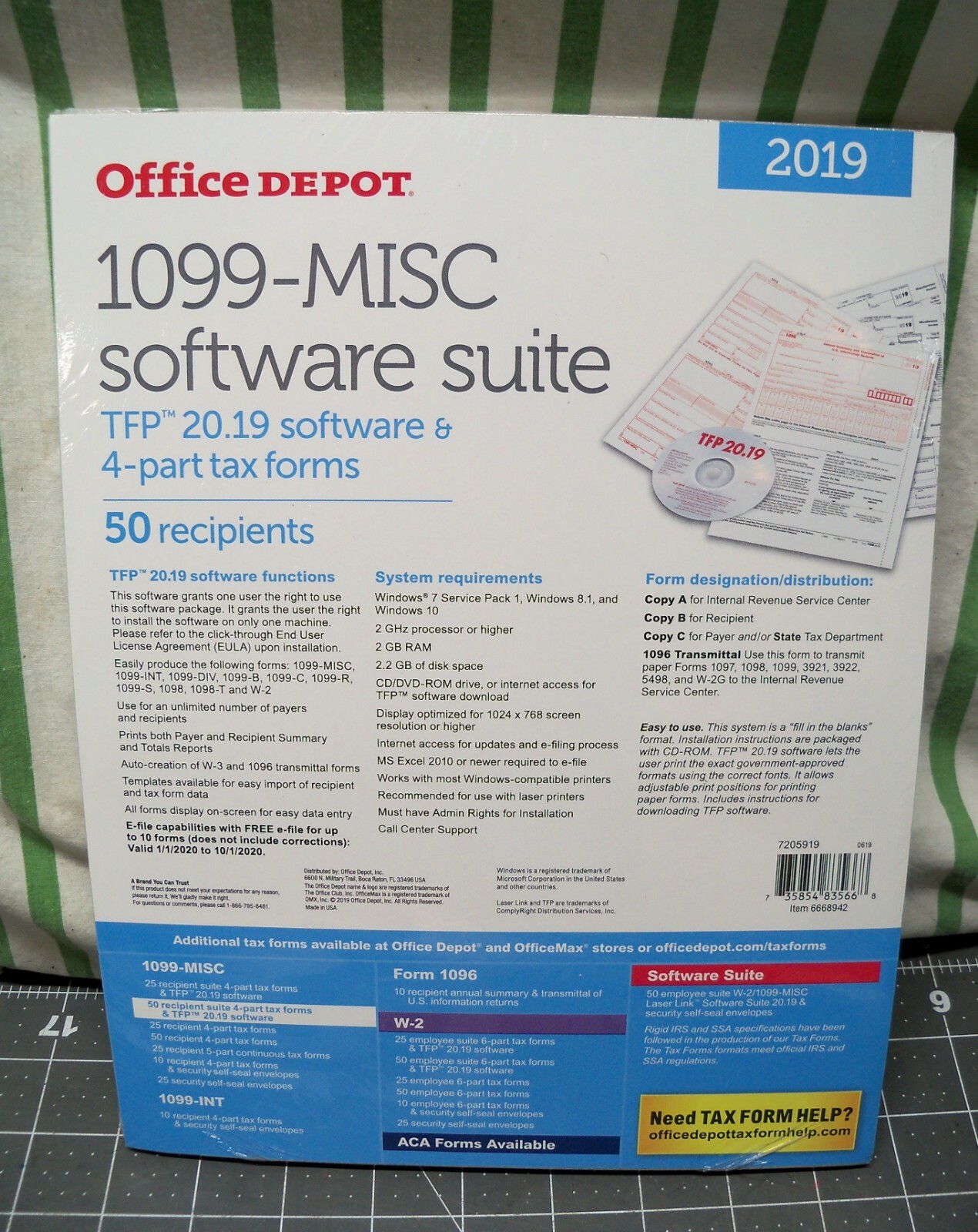 Office Depot 1099-MISC Tax Forms Software 2019 4-Part 50 pk Staples USA