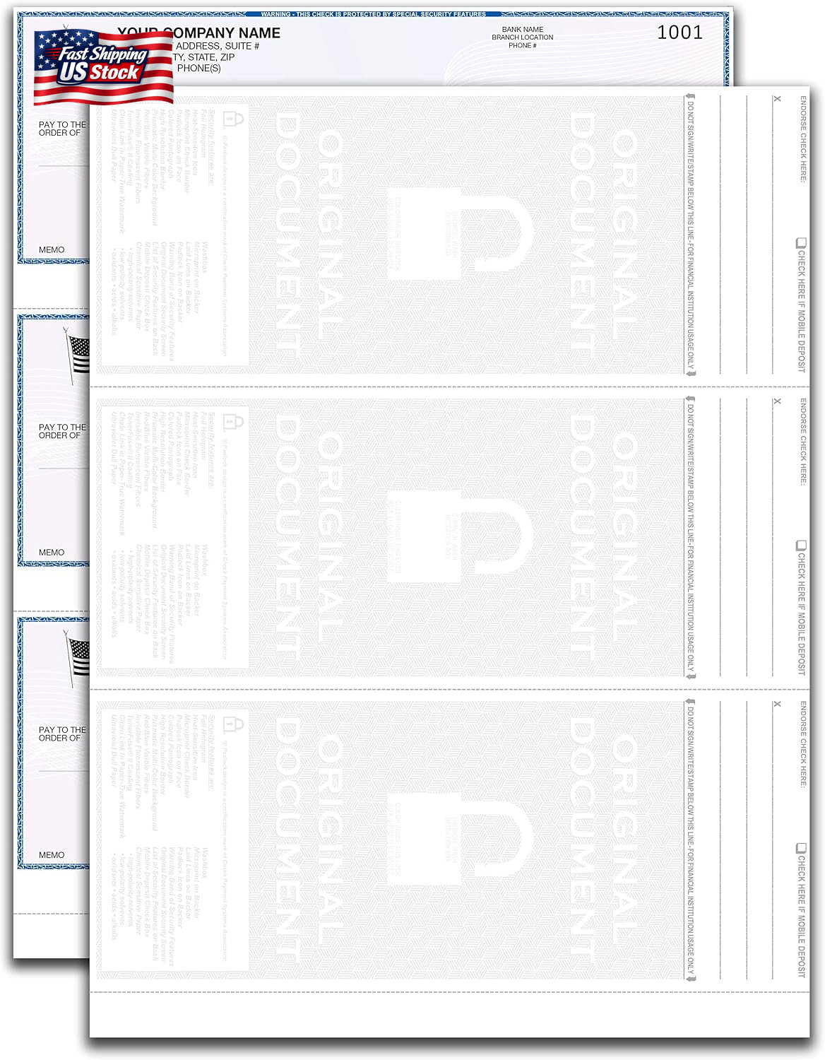 EZ Checks 3 Checks per Page Hologram High Security Laser Check Stock | 150 Sheet