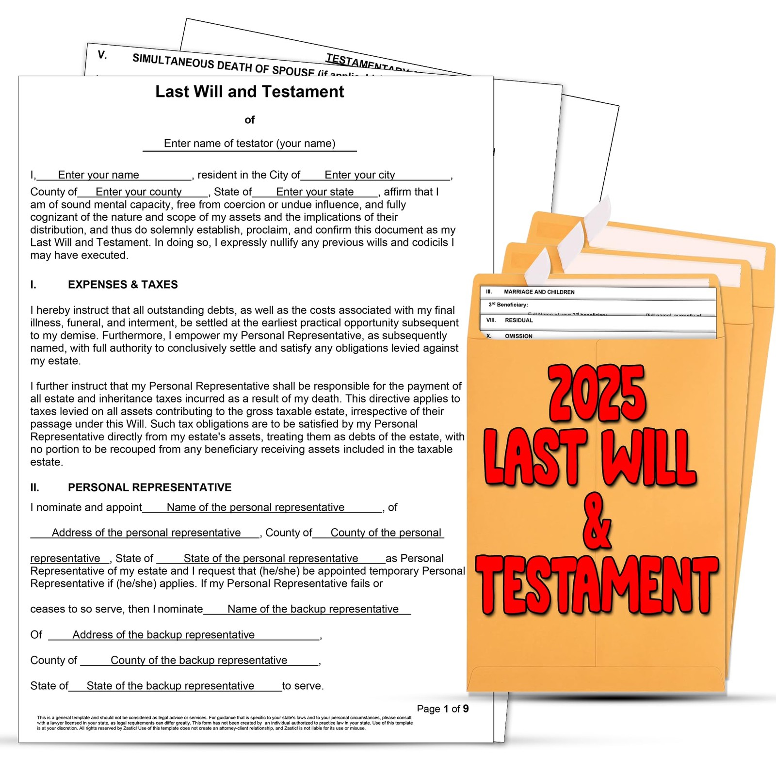 2025 Last Will and Testament Kit: Blank Legal Last Will Testament Forms, Do It Y