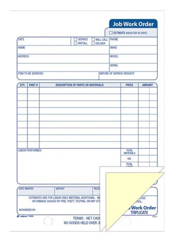 ABFT5868 Job Work Order Book, 3-Part, Carbonless, 33 ST/BK