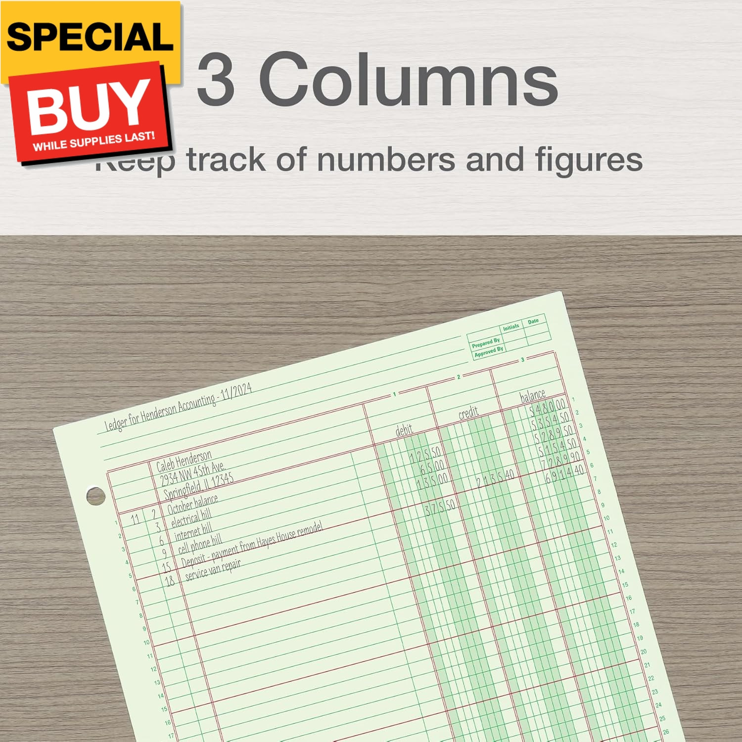 Columnar Analysis Pad, 3 Column, 8 1/2 X 11, Single Page Format, 50 Sheets/pad (