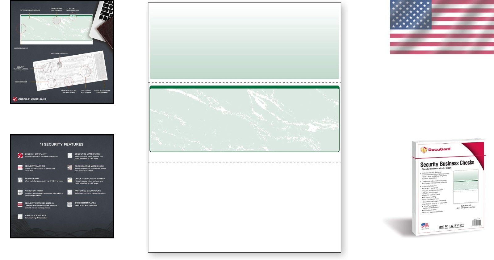 Eco-Friendly Green Marble Check Paper – Compatible with QuickBooks, 500 Sheets