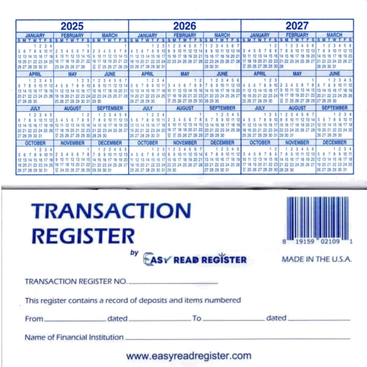 12 Checkbook Transaction Registers 2025-2026-2027 Calendars Check Book Bank …