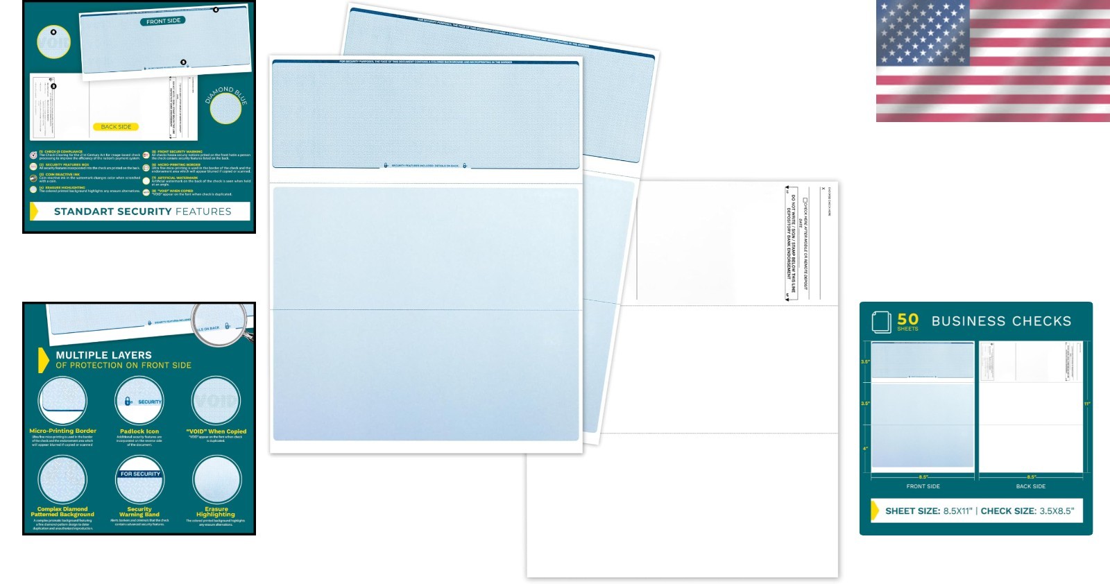 50 Sheets of Business Check Paper – Security Features & Laser Compatible