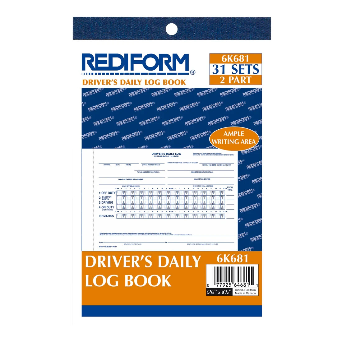 Rediform Driver’s Daily Logbook 2-Part 31 Sets 2 Carbon Parts 5-1/2″x7-7/8″