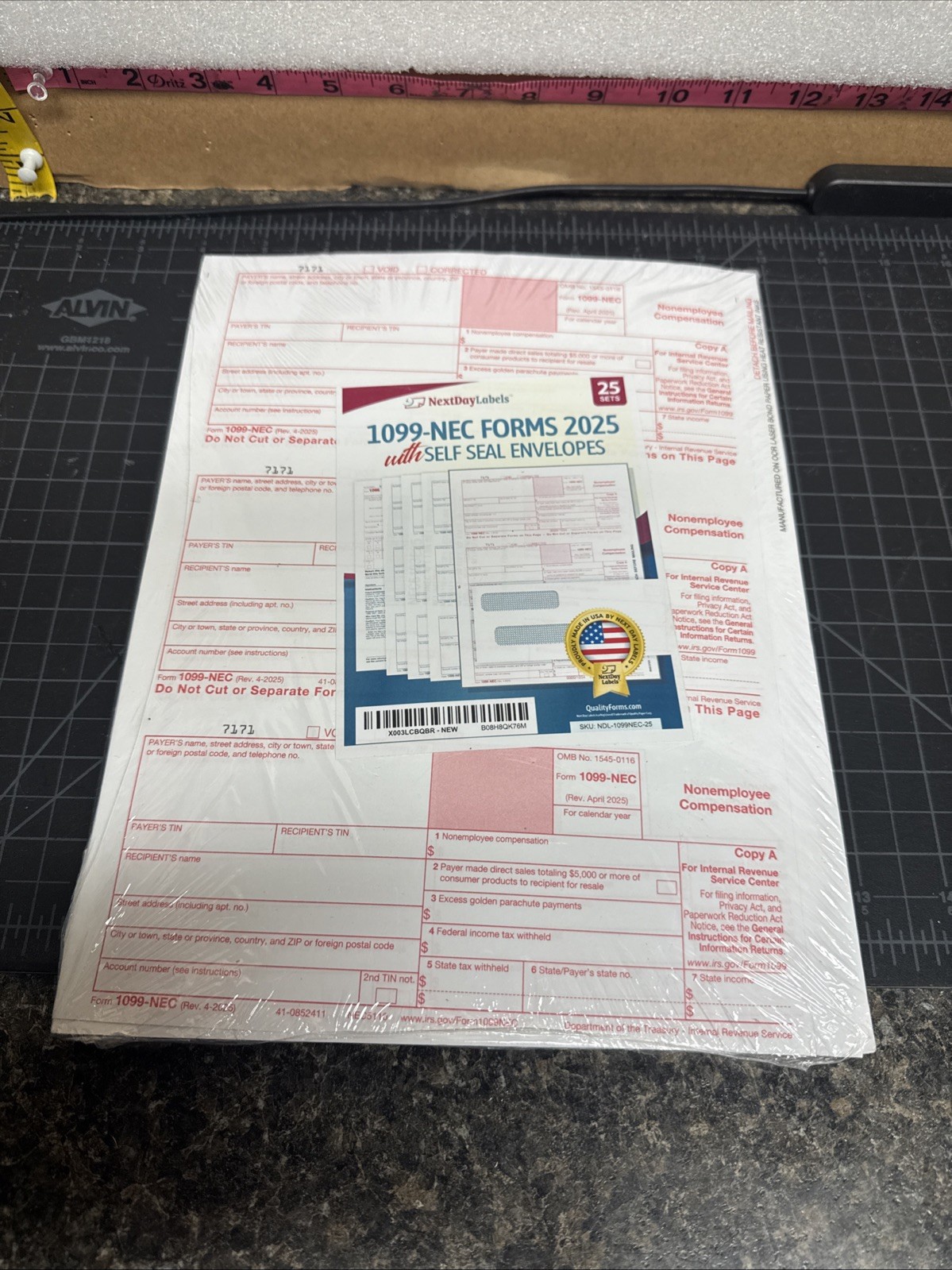 Next Day Labels 1099 NEC Forms 2025 With Self Seal Envelopes 25 Sets Unopened