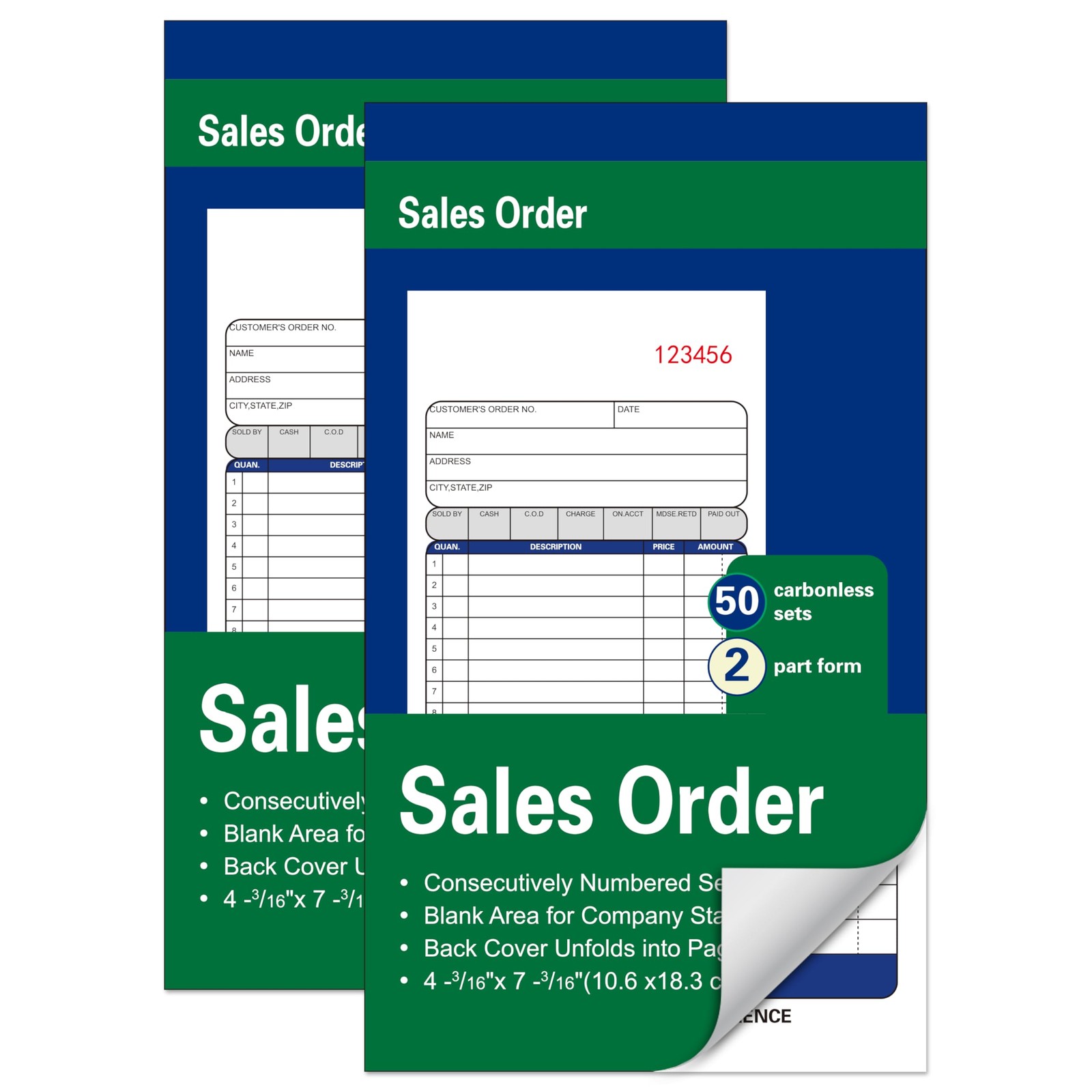 2Pack Enterprise Company Sales Order Book,2-Part Carbonless Paper,4-3/16 x 7-…