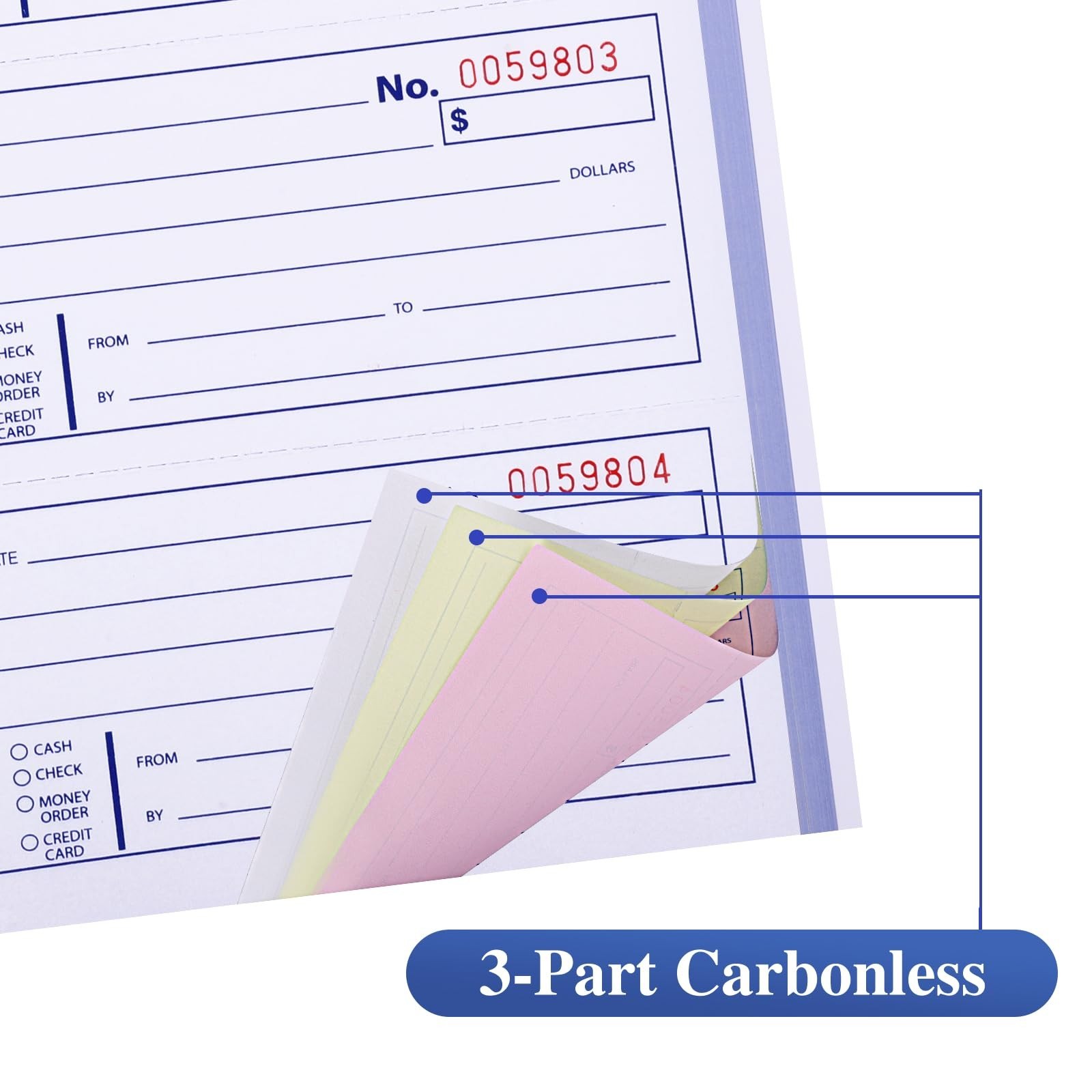 3-Pack Carbonless Receipt Books, 3-Part Spiral Bound, 100 Sets, Office & Cash Us