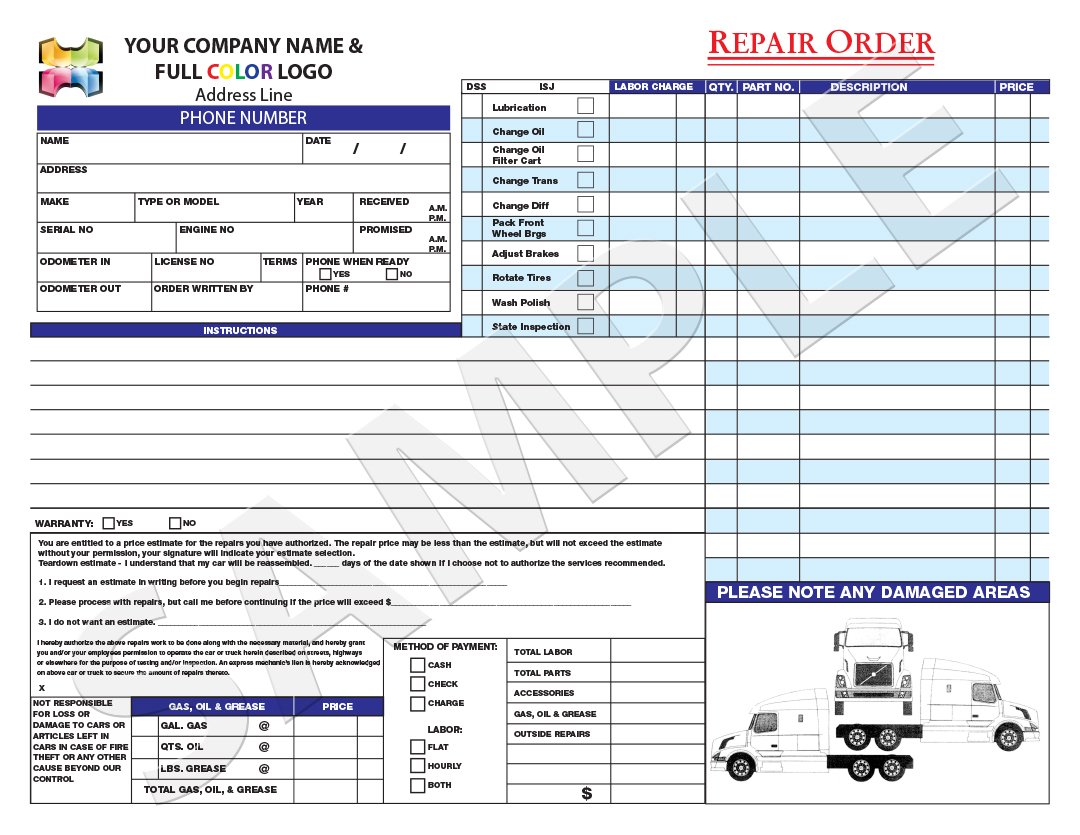 250 Color Custom Transportation Invoice / Estimate / Quote / Carbonless Form