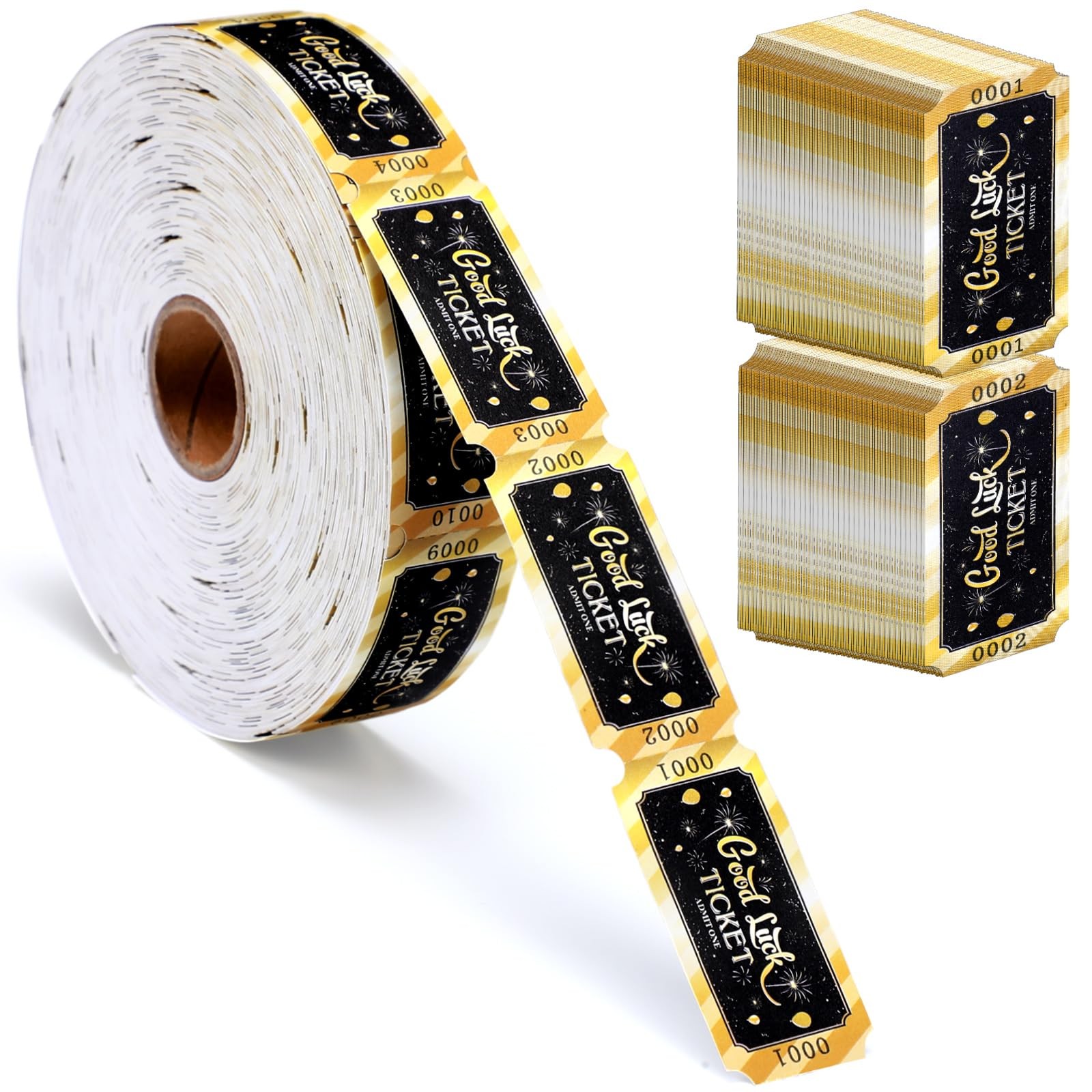 Pasimy 1000 Pcs Tickets Roll Single Raffle 1 x 2 inch, Gold