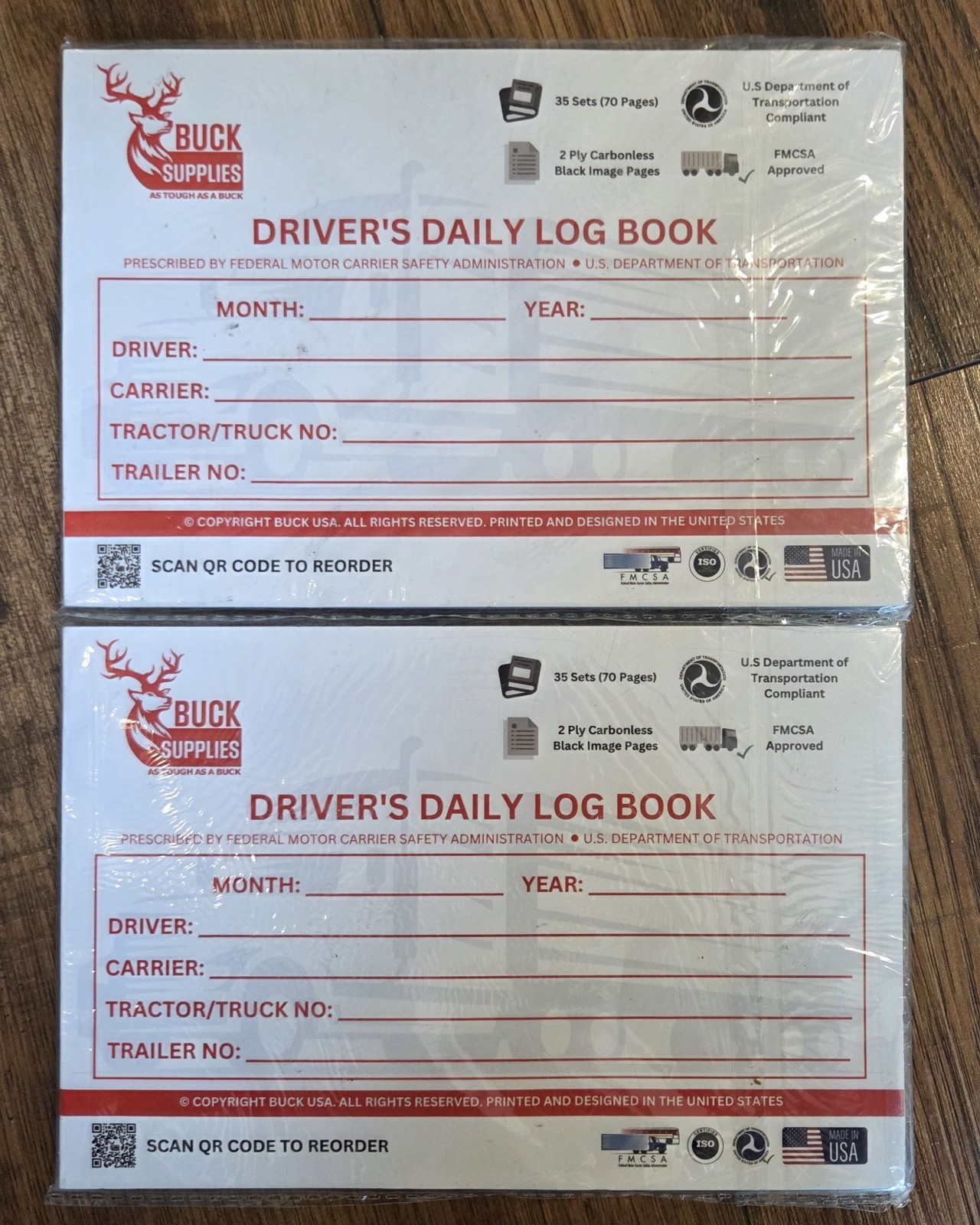 2 Driver Daily Log Books “Buck Supplies” 2ply Pages