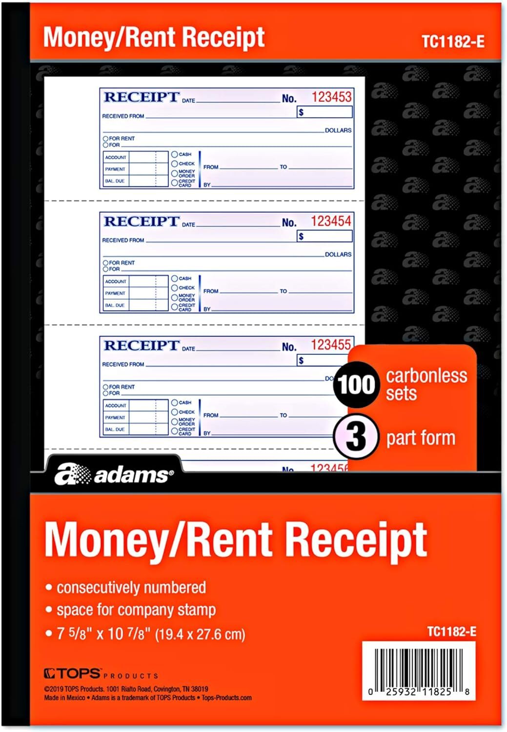 Adams Money and Rent Receipt Books New Color Cover, 3 Part Carbonless, 3 Pack,