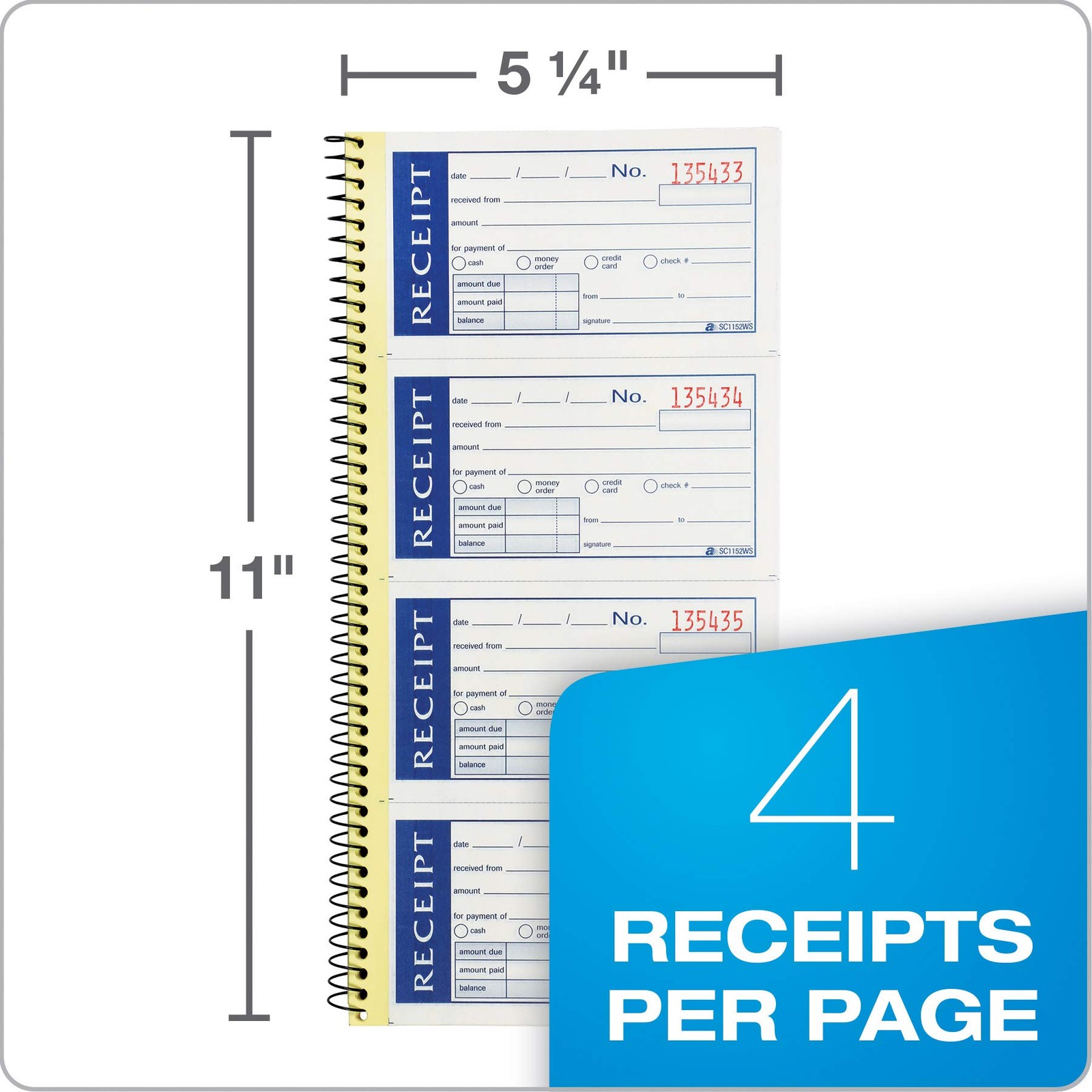 Adams Write n’ Stick Receipt Book, 2-Part, Carbonless, White/Canary, 5-1/4″ x