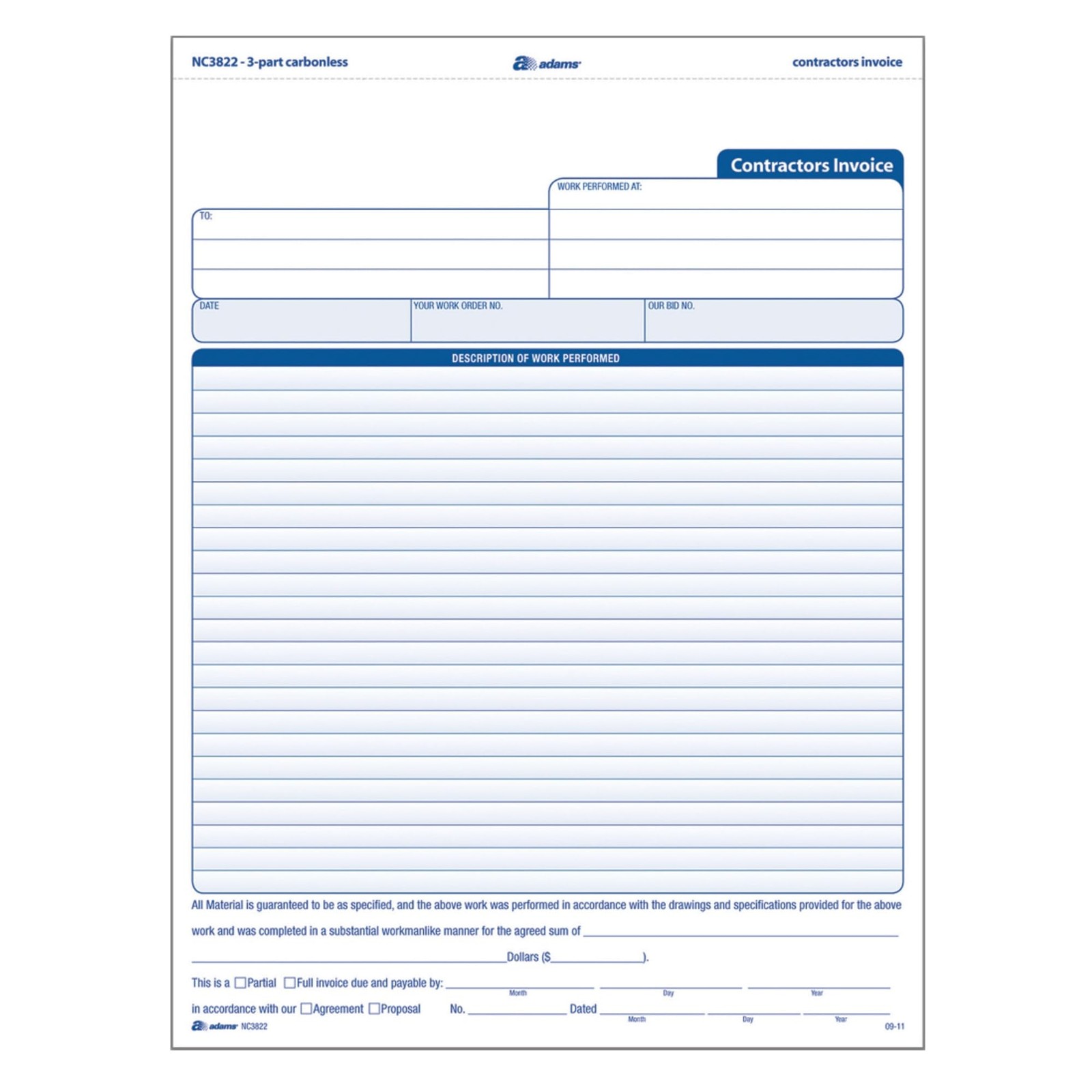 Adams Contractor Invoice Forms, 8.5 100 Count (Pack of 1), White/Canary/Pink