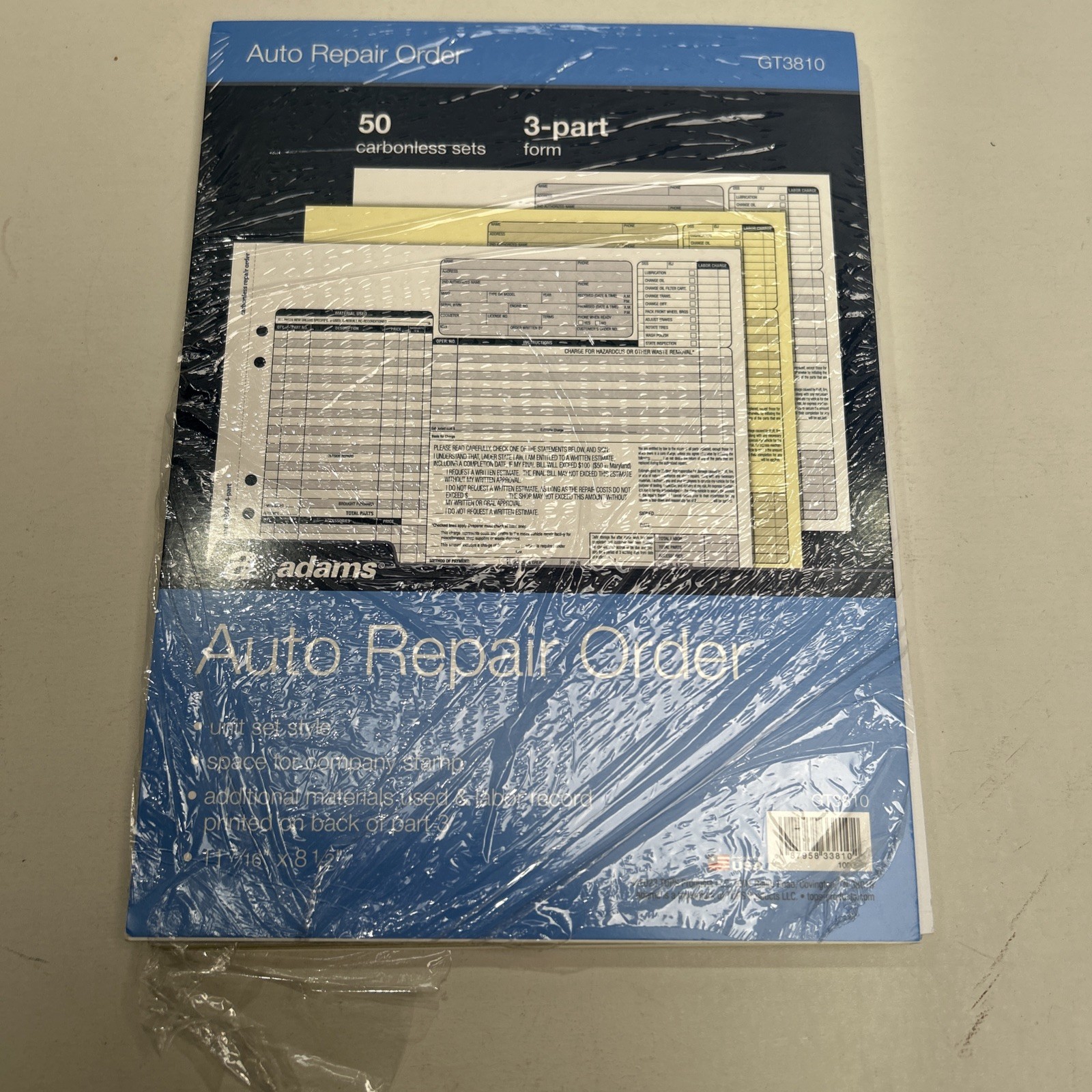 Adam’s Gt3810 Auto Repair Order Forms 3 Part Carbonless Forms Open Box