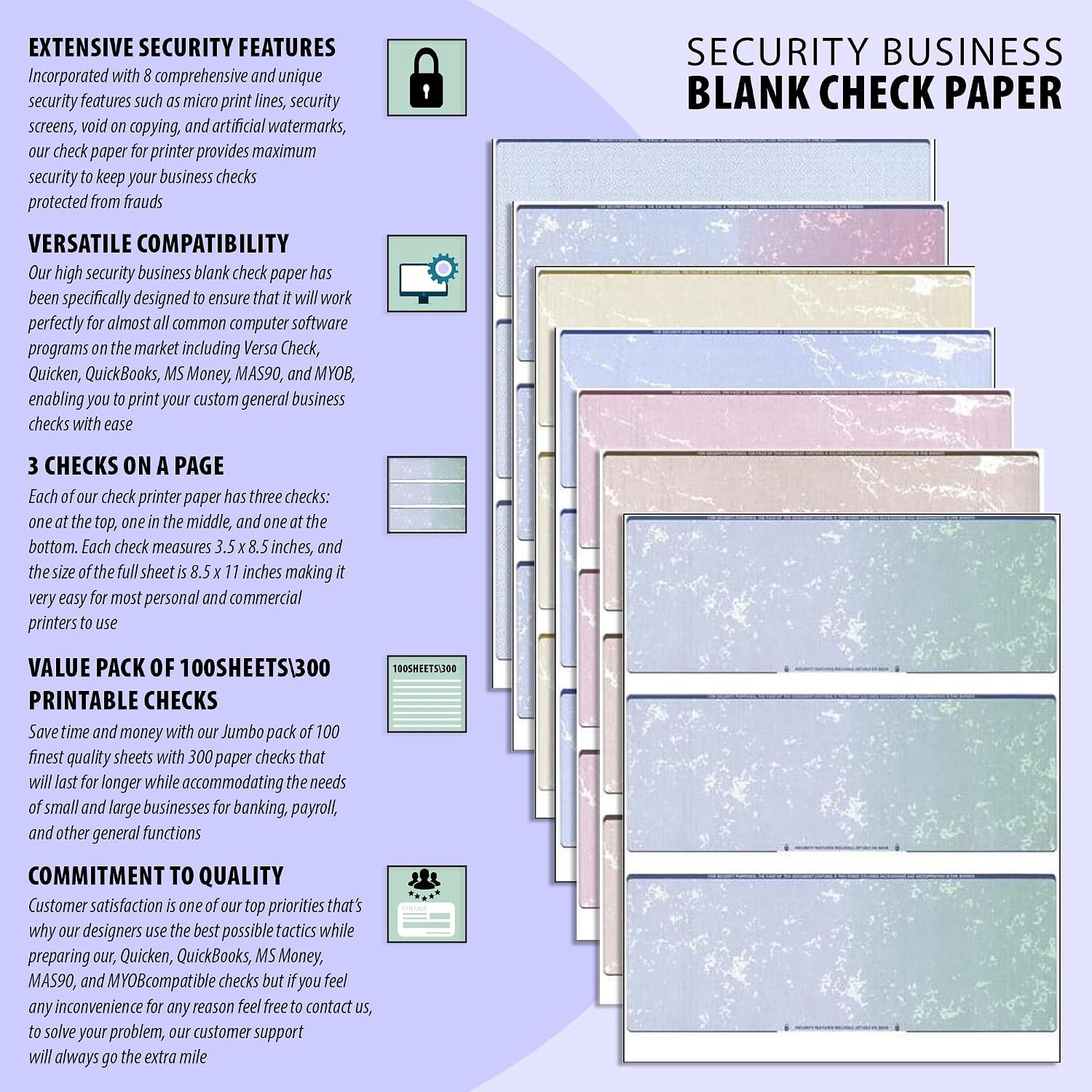 300 Computer Checks “Ultimate Security” – Heavy Paper 28# Blank Check Stock for